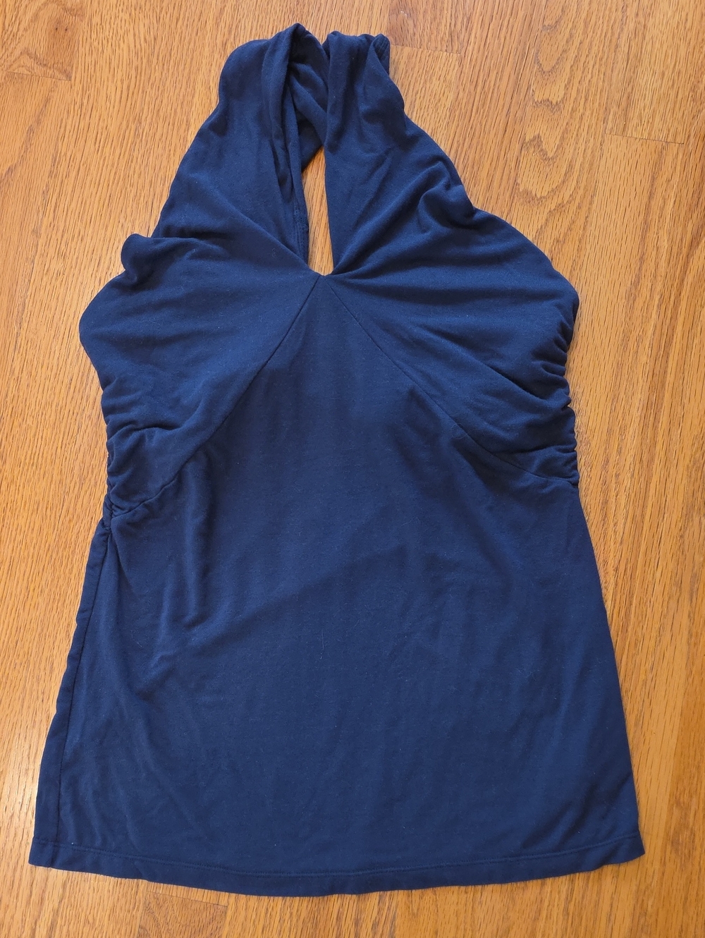 Kiragrace Navy Halter Ruched Stretch Top
